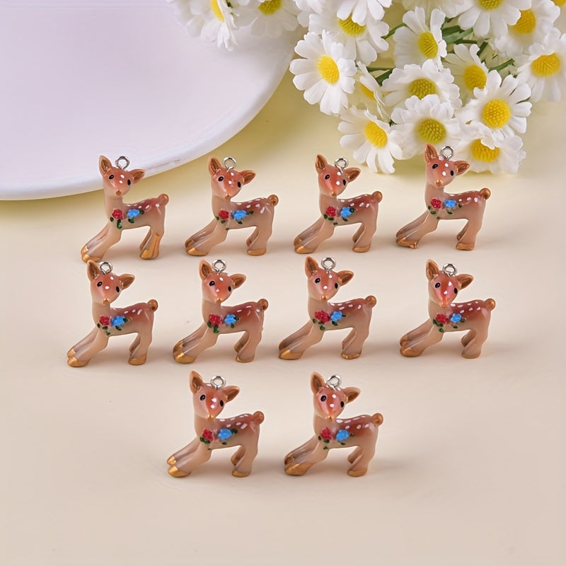 TEMU 10pcs Deer Acrylic Jewelry Charms - Cute Sitting Deer Pendants With Floral Accents, Diy Earrings Necklace Accessories For Crafting Gifts, Animal