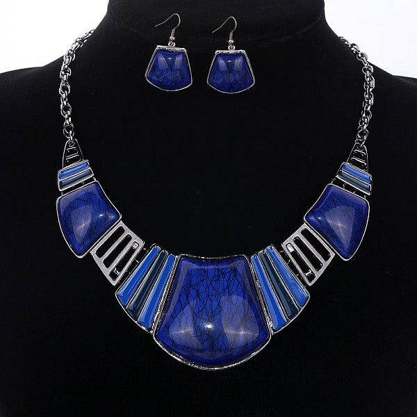 Ensembles de colliers et boucles d'oreilles pendantes en alliage de résine trapézoïdale