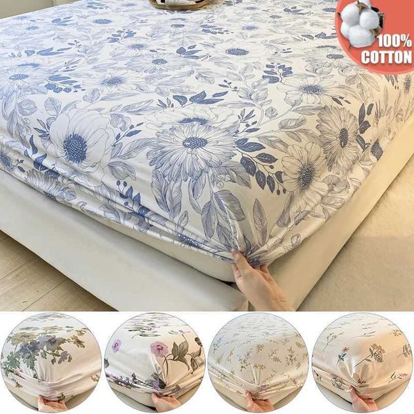 Bedding sets Fitted Sheet 100% cotton for single-couple bed breathable and soft non-slip customizable 1 part 16 sizes H240522