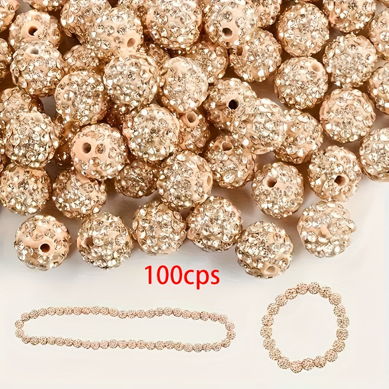 TEMU 100pcs 10mm Sparkling Disco Ball Beads - Shiny Yellow Plastic Beads With Reflective Surface For Jewelry Making, Diy Crafts, Necklace & Earring