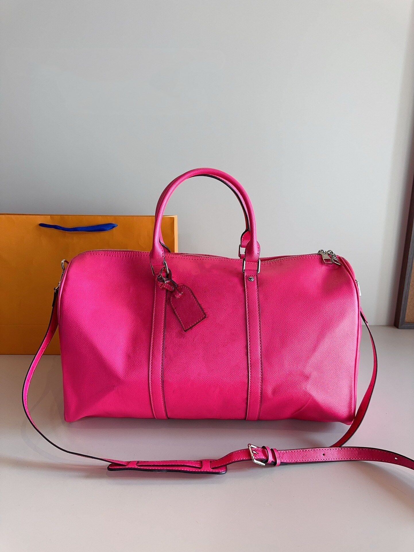 high quality Tote Luxury Solid color halo dyeing Travel Bag Designers Bags Handbag PU Leather Men Travel Bag Large Capacity Luggage Duffle kEEP 45cm