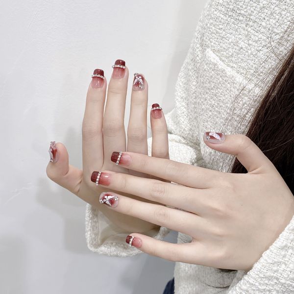 Nail Art Wine Red Butterfly Wearing Armor New Style High End Spring Summer Shining White Retro Fashion Accessories