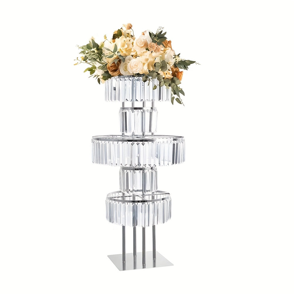 TEMU 1pc Wedding Golden Vases Centerpieces Stand With Hanging Crystals, 5 Tier Round Chandelier Pedestal Stand For Wedding Road Lead T Stage Flower