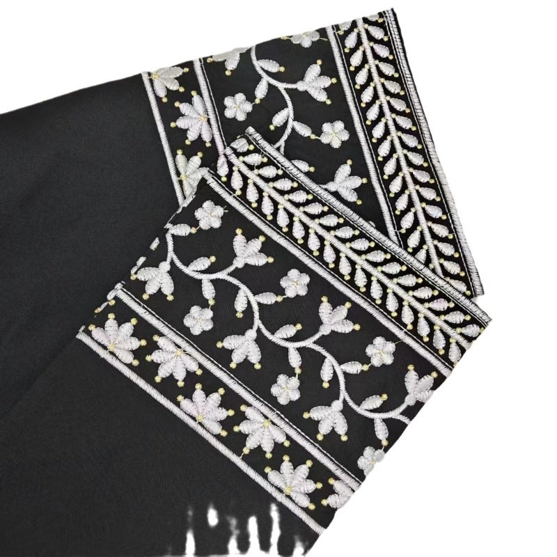 (689) Embroidery Elegant Fashion Round Neck Long Sleeve Plus Size Dress Swing Robe