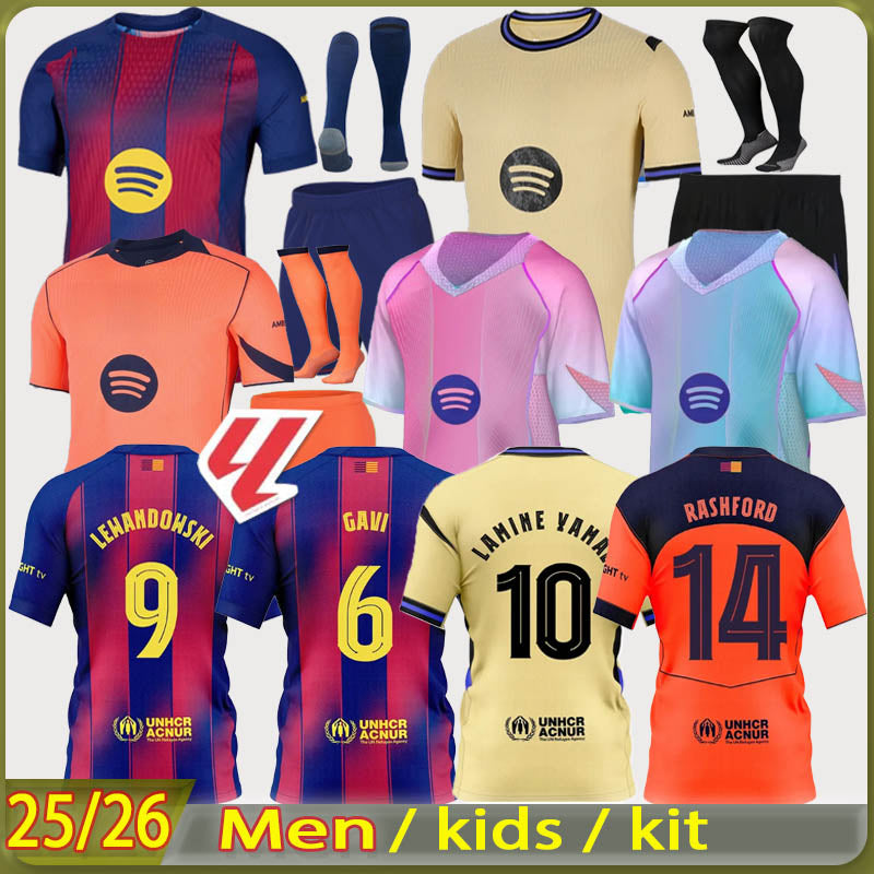 2025 2026 LEWANDOWSKI Barcelone Soccer Jerseys PEDRI GAVI Football Jersey Fan Player 2025 2026 BarcelonaTracksuit RAPHINHA Home away Men Kids kit un