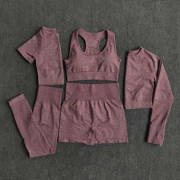 2-3-5PCS Seamless Women Yoga Set Workout Sportswear Gym Clothing Fitness Long Sleeve Crop Top High Waist Leggings Sports SuitsXJ250109