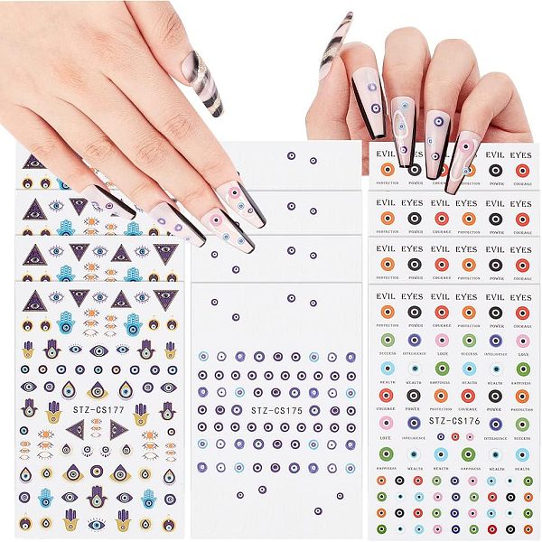 12Sheets 3 Style Evil Eye Pattern Nail Art Stickers Decals