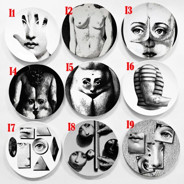 Wholesale Home Wall Hanging Round Ceramics Plates 7 Inch Printed Portrait Plates Durable Coffee Shop Wall Decor Retro Plates TQQ BH0728-1 LL