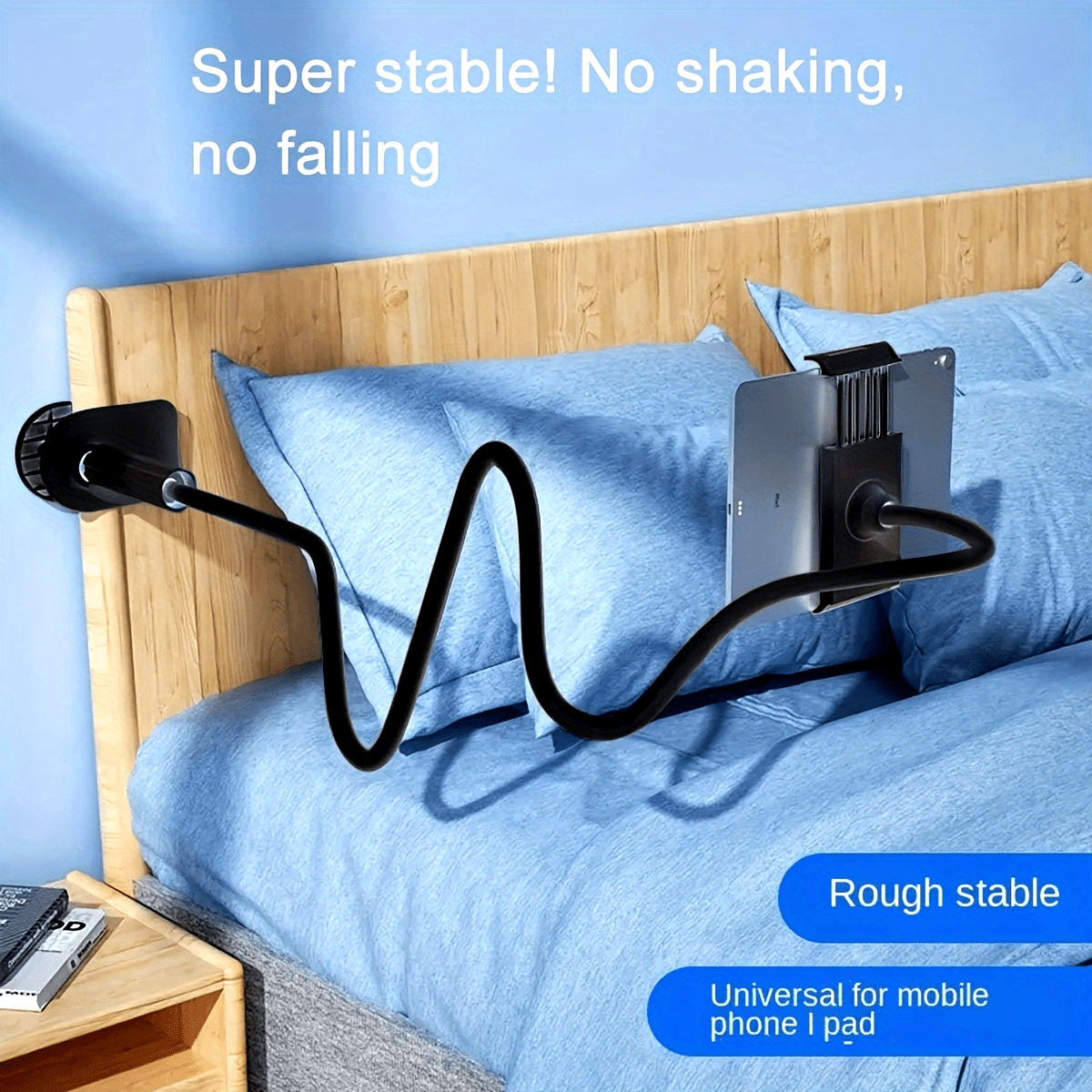 TEMU 1pc Universal Adjustable Lazy Phone & Tablet Holder Stand - Mounts For Bed & Desktop With Gooseneck Clip, Perfect For Live Streaming, Tv