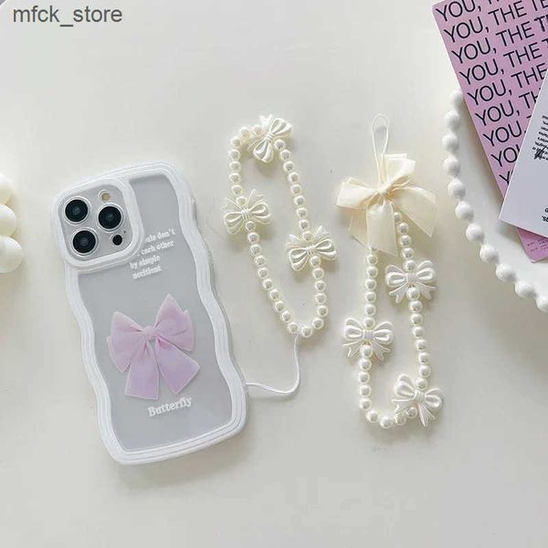 Straps Pearl Love Mobile Keychain Cute Beaded Lanyard Short Charms for Cell Phone Wrist Strap Portable Pendant Female J241203
