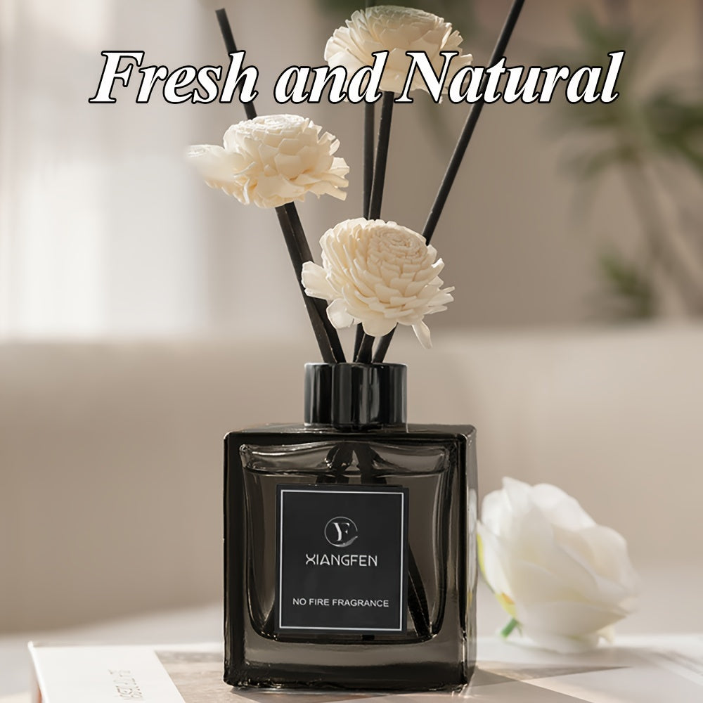 TEMU Fragrance - 50ml Elegant Black Glass Diffuser With White Roses, Air Freshener For Home Decor, Bedroom, Bathroom, And Office, Ideal Christmas