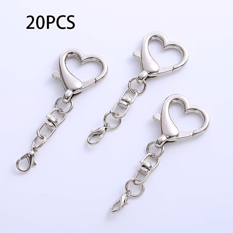 TEMU 20pcs Alloy Heart-shaped Keychain Charms - Metal Love Heart Key Rings For Handbags, Sewing Crafts, Zipper Pulls, And Diy Projects