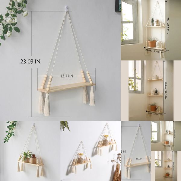 New New New Wood Swing Hanging Rope Mounted Ating Shees Household Kitchen Sundries Storage Wall Shelf Outdoor Decorations