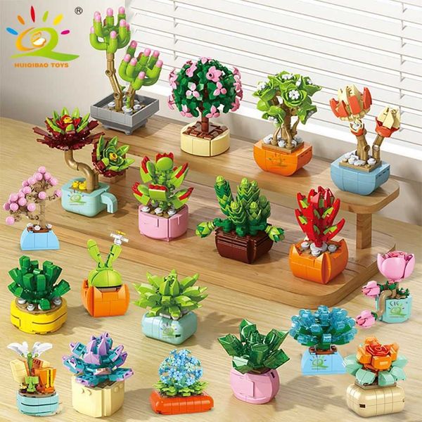 Blocks Blocks pollen pottery model building block DIY eternal bouquet home desktop plant decoration brick girl gift childrens toy H241107 Y2