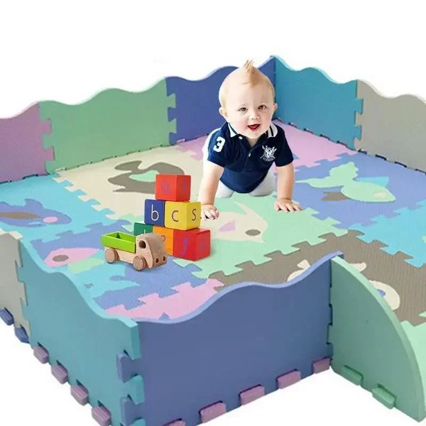 Baby Puzzle Play Mat with Fence Crawling Pad for Infants Educational Toys Activity Pad Soft EVA Foam Floor Mats 240712