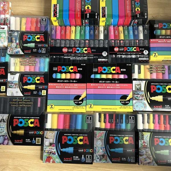 Watercolor Brush Pens Markers Uni Posca paint marker set PC-1M 3M 5M 8K 17K 7-8-15-16-24-29-48 color painting art pen water-based graffiti g