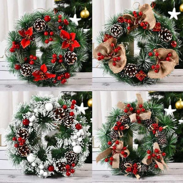 Artificial Embroidered Bow Wreath Christmas Wreath Door Lock Pendant Wall Decoration Wreath Y250114