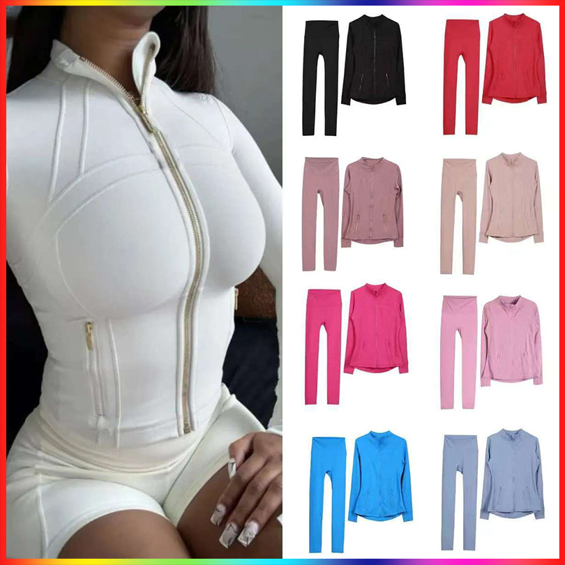 2025 10A Gym sets Jackets and shorts Yoga Jackets Workout Elastic Waist leggings Fitness quick dry fitness Activewear Sweatshirt Zip Luluitys Lemoni