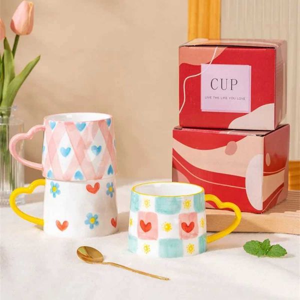 300ml Cute Ceramic Mug Creative Hand Made Coffee Cup Couples Cup Breakfast Milk Tea Mug Mothers Day Gift Wedding Gift Y240813