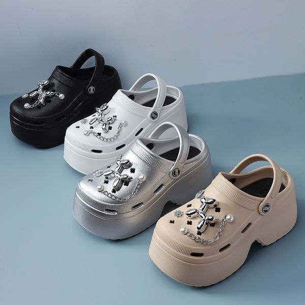 Women&#039;s EVA Platform Clogs, Summer Beach Sandal, Breathable Mule Shoes Soft Sole With Metallic Diy Charms