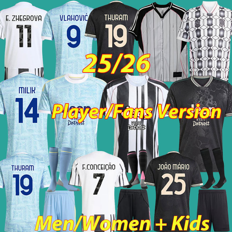 25 26 VLAHOVIC Home soccer jerseys MILIK YILDIZ 2025 2026 fans player version football shirts THURAM ZHEGROVA Kits MCKENNIE JOAO MARIO Men Kids Kit