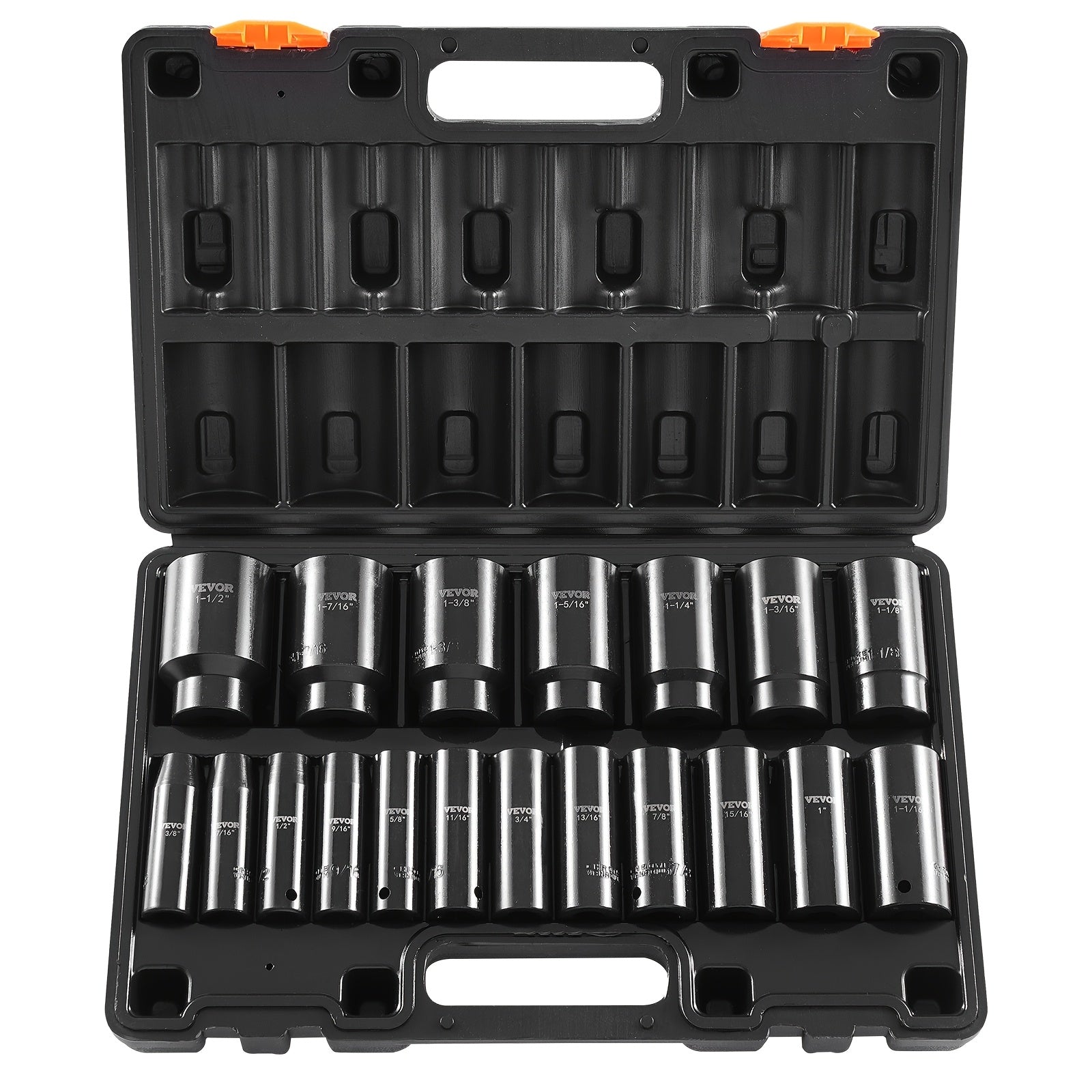 TEMU Happybuy 1-2" Impact Socket Set, 19pcs Deep & 6-point Sockets, 1-2" Drive, Durable Build, Range 3-8" To 1-1-2", Includes Storage Cage