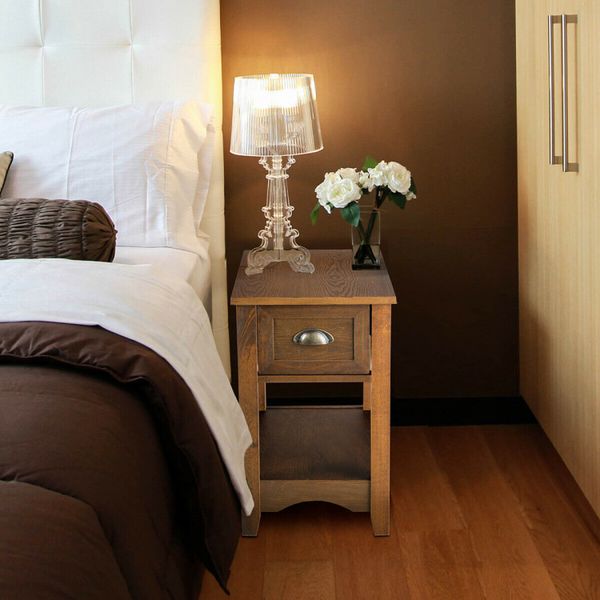 Contemporary Chairside End Table with Drawer and Open Shelf