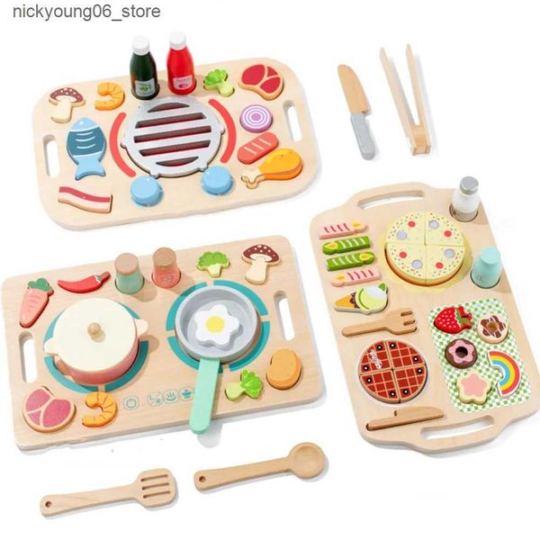 Kitchens Play Food Kids Wooden Cooking Toys Kitchen Pretend Play BBQ Dessert Vegetable Food Set Gifts For Boys GirlsL240910