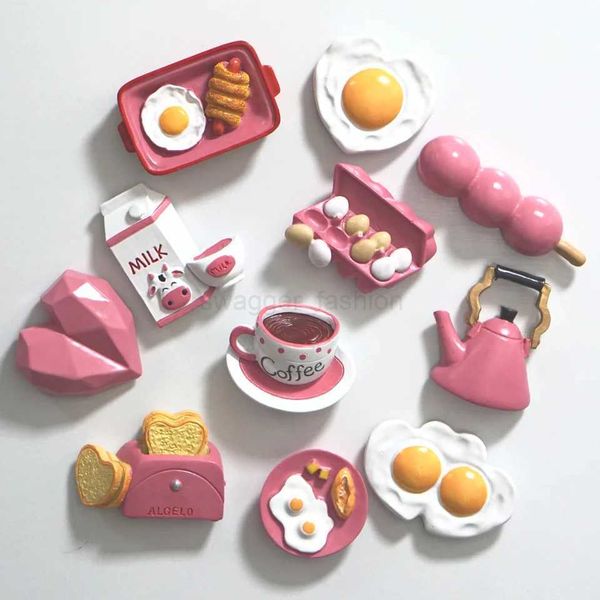 3D Simulation Food Style Fridge Magnets Pink Heart Egg Croissant Magnetic Decoration Stickers For RefrigeratorXJ240809