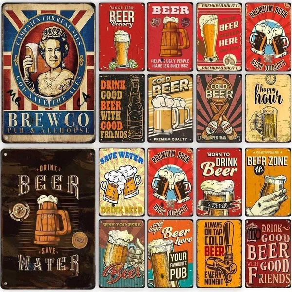 Cold Beer Posters Vintage Metal Tin Signs Drink Retro Bar Club Pub Restaurant Wall Art Decoration PlateXJ241010