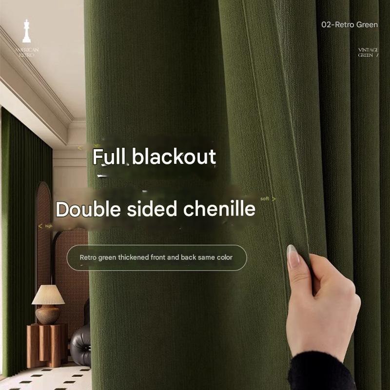 A563 American retro double-sided chenille bedroom full blackout curtains retro green French medieval style environmentally friendly antibacterial cu