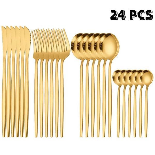 Wholesale Flatware Set Gold Salad Fork Set Cutlery Spoon Fork Knife Tea Coffee Spoons Stainless Steel Utensils Home Kitchen Metal Cutlery Se