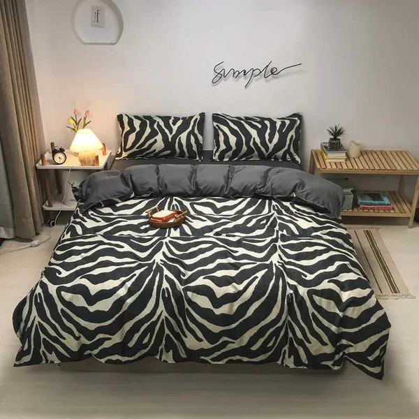 Zebra striped down duvet cover double king size 4-piece luxury modern abstract Geely Lines bedding set Y241231