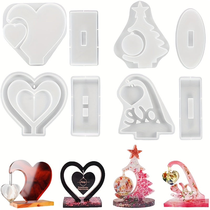 TEMU 4pcs Large Silicone Mould Set For Epoxy Resin Pouring - Love Christmas Tree Shape Photo Frame Display Shelf For Making And Home Decoration
