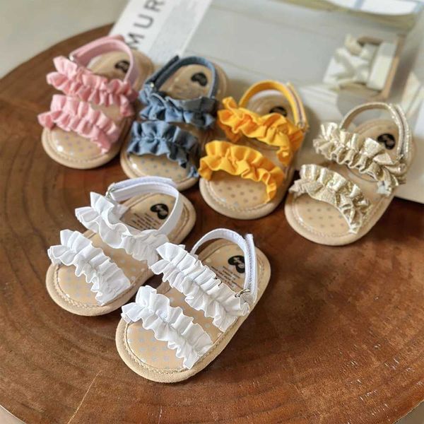 Baby Girls Sandals Ruffle Bowknot Premium Soft Sole Anti-Slip Open Toe Breathable Summer Outdoor First Walker Shoes Baby SandalsXJ250108