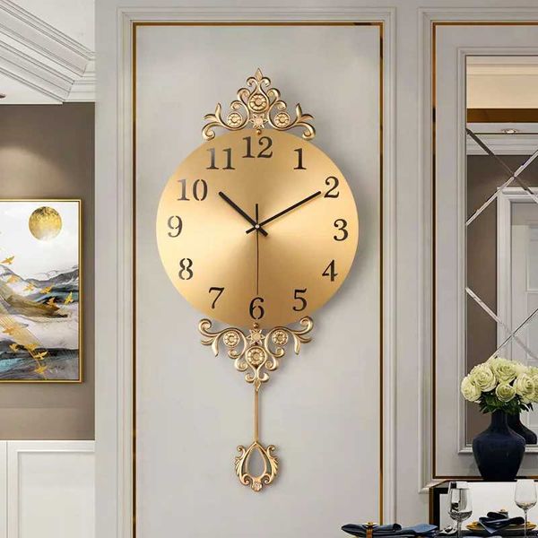 Wall Clocks Brass Wall Clock Home Living Room Bedroom Villa House Modern Gaming Room American Style Room Decoration Accessorie Silent Clocks