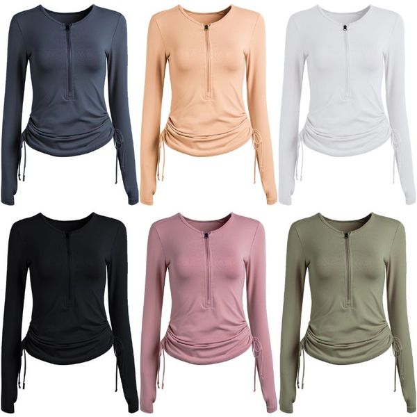 190804 Womens Shirts & Tees Ladies Yoga Outfits Gym Outerwear Slim Shirts Long Sleeve Running Excerise Tops Sportwear Close-Fitting Shirt