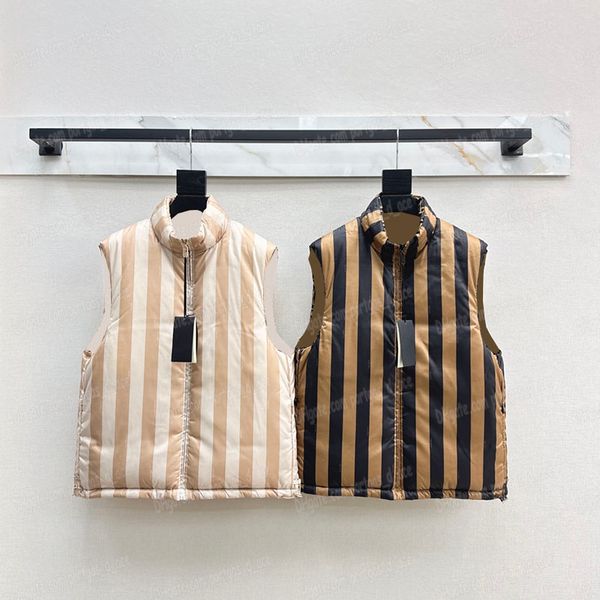Womens Reversible Vest Jacket winter Cotton Padded Vest Designer Letter Stripe Printed vest coats Stylish Stand Collar Zipper jackets