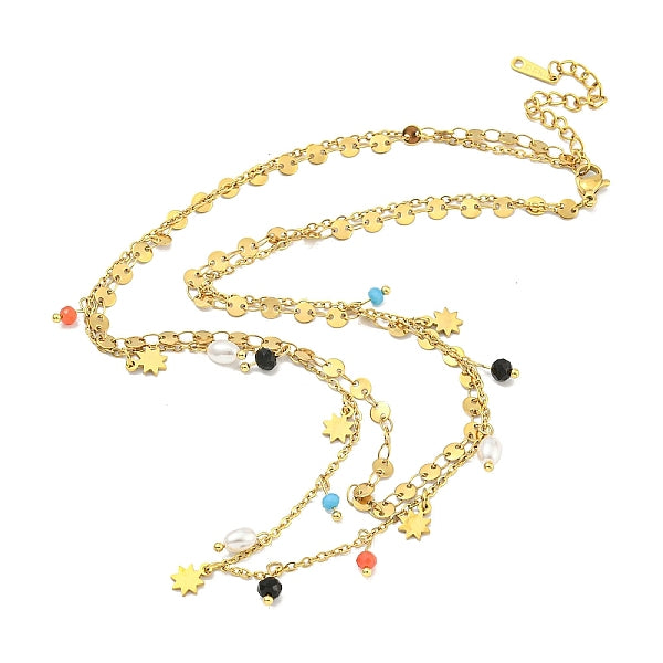 Collares de borlas de doble capa de plástico y acero inoxidable con revestimiento de iones (IP) 201