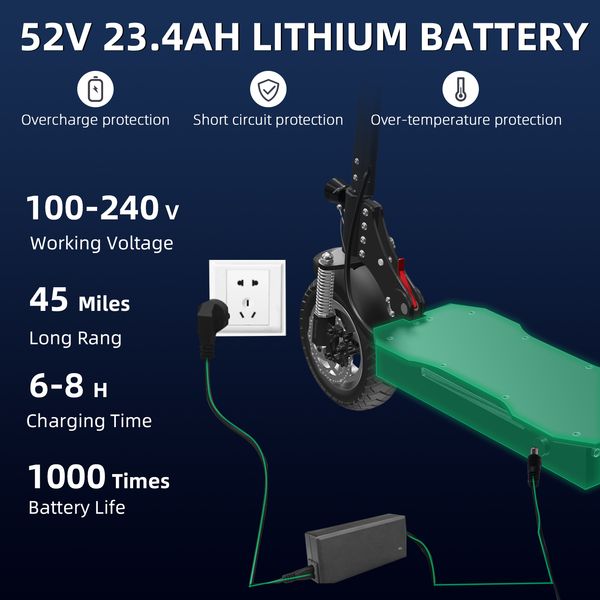 1600W Motor Electric Scooter Max Speed 60kmh Escooter 23.4Ah Large Battery up to 75km Range Adult Moped Foldable Kick Scooter
