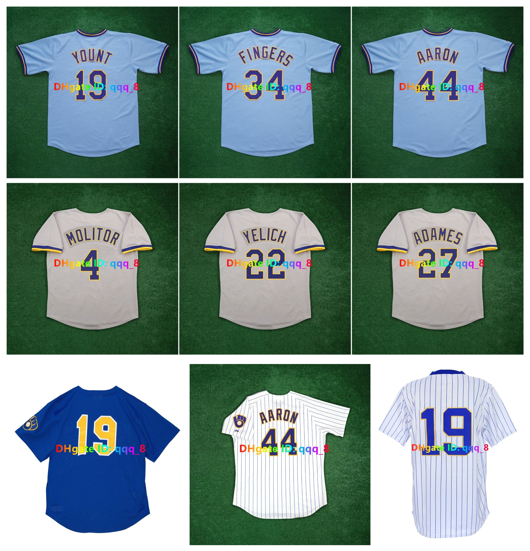 Robin Yount Hank Aaron Brewer Throwback Baseball Jersey Ryan Braun Prince Willy Adames Fingers Paul Molitor Cecil Cooper Christian Yelich HIDEO NOMO
