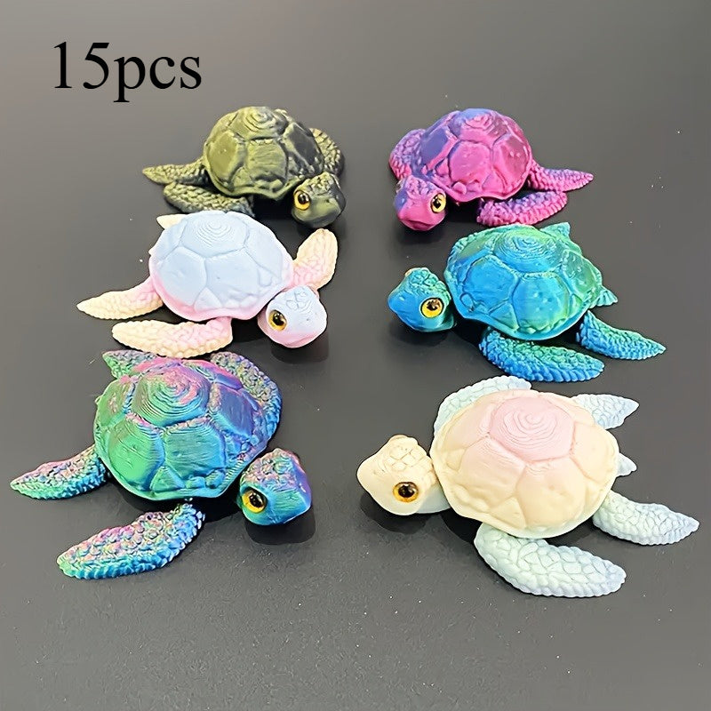 TEMU 15pcs 3d Printed Turtles, Realistic Eyes, Color Gradient Laser, Desktop Decoration, Perfect Gift For , Active Limbs, Suitable For Parties And