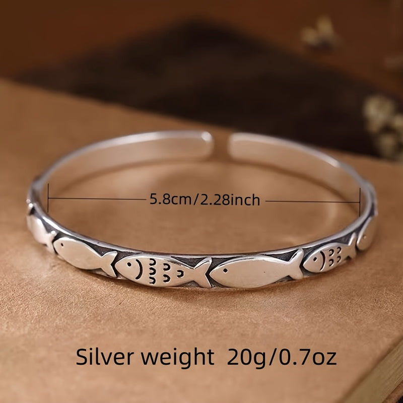 TEMU S925 Sterling Silver Cuff Bracelet, Vintage Elegant Style, For Daily Wear & Gift, Valentine's Day Jewelry