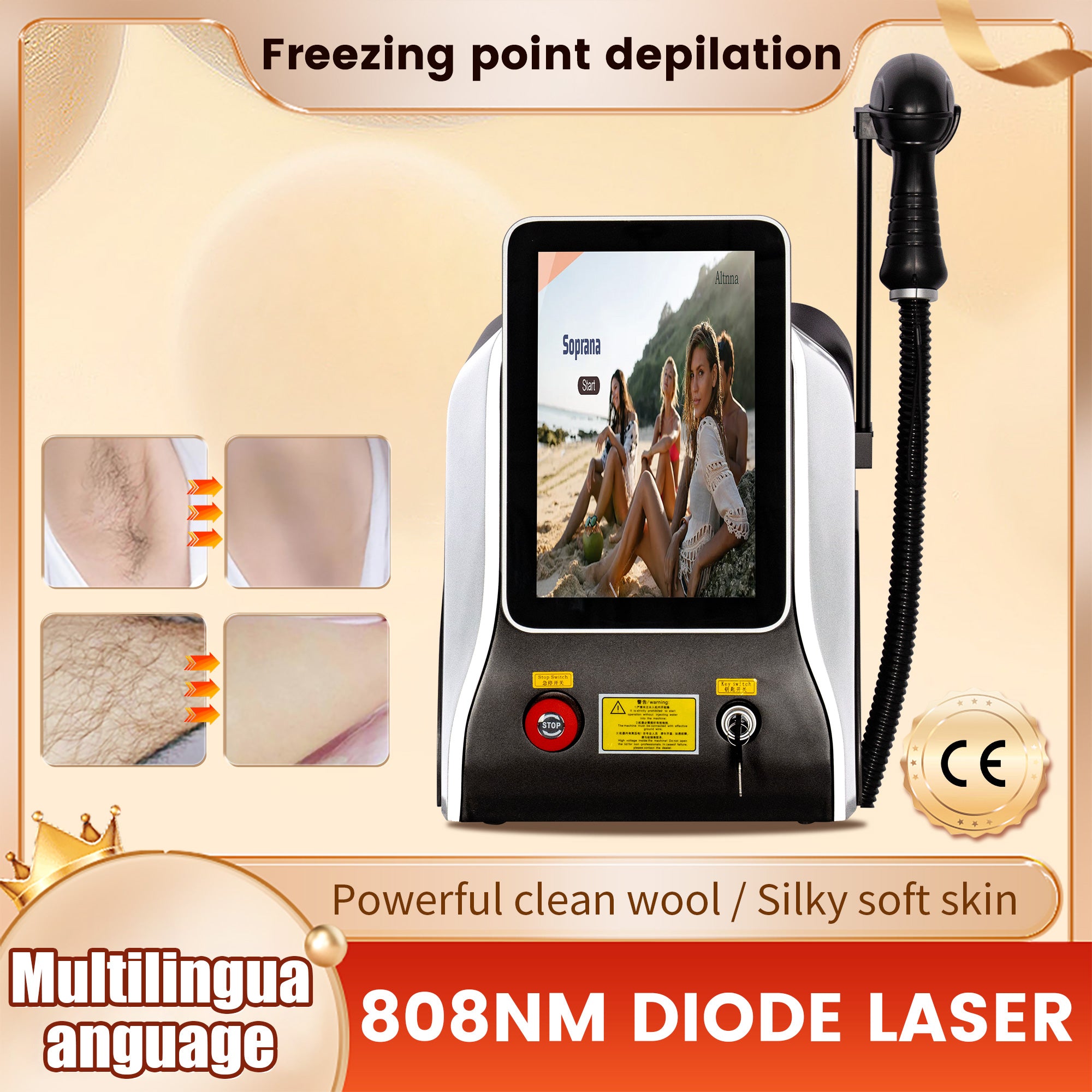 Portable 808 755 Alexandrite Device 3 Waves Permanent Professional Diode Ice Titanium Laser Body Hair Removal Machine