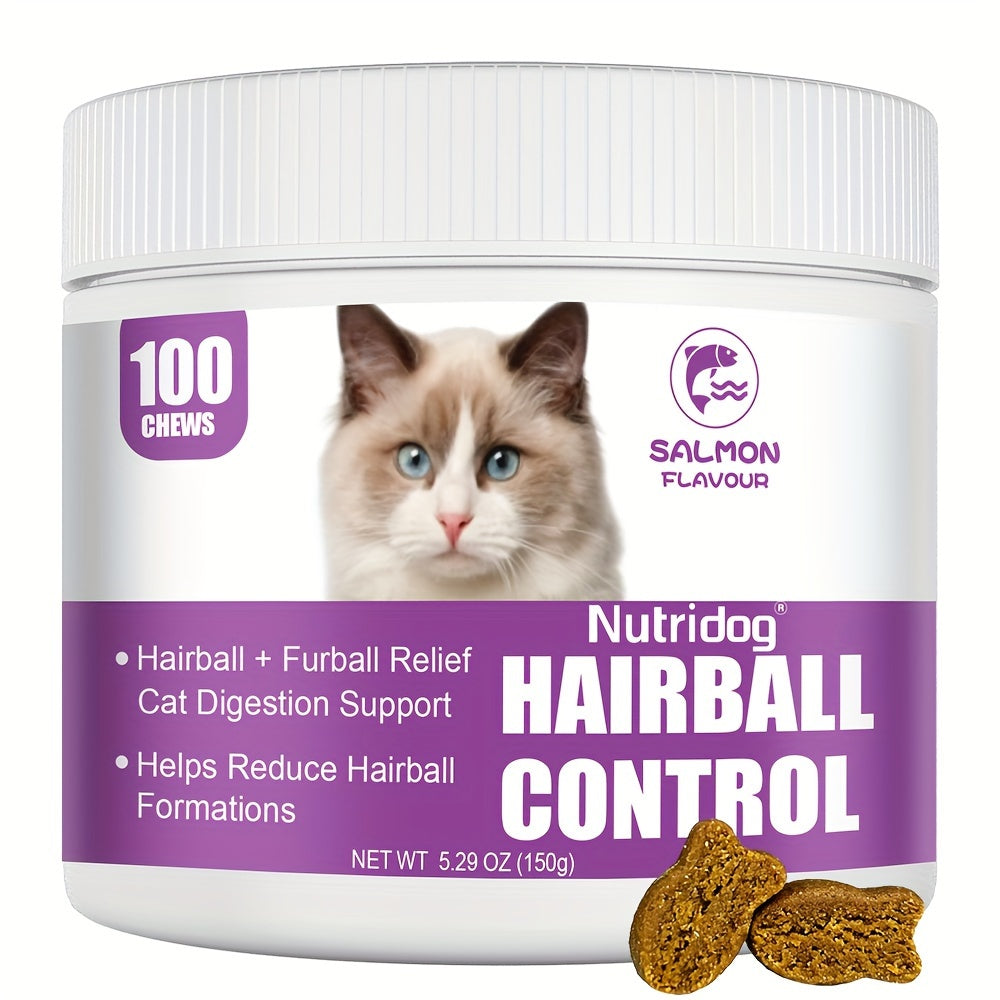 TEMU Nutridog Hairball Aid Supplement For Cats, 100 Soft Chews, Helps Eliminate Hairballs, For Hairball Control And Digestive Support, Sa