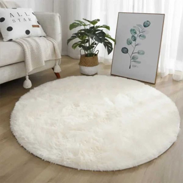 Fluffy er Soft White P Round Rug Mat for Living Ro Bedro Salon - Thick e Carpet Decoration for Kids Ro - CozyT250121