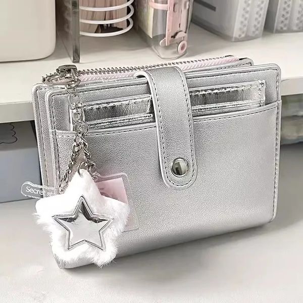 Silver Small Notebook Soft Leather Girl Portable Card Holder Student Binding Machine M5 Notebook Simple Niche 241008