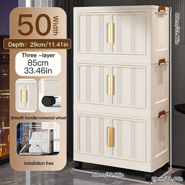 Foldable Plastic Storage Cabinet Set with Magnetic Doors Waterproof Dustproof Multipurpose Stackable Organizer for Clothes Snacks Toys Books