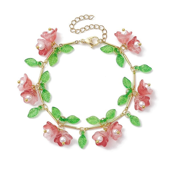 Blumen-Charm-Armbänder aus Glas und Acryl