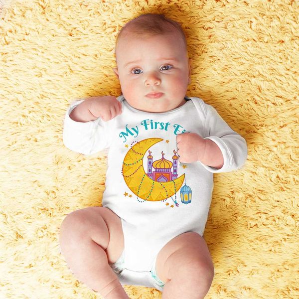 My First Eid Newborn Baby Romper Infant Body Long Sleeve Baby Jumpsuit Eid Toddler Ramadan Outfit Islamic Muslim Holiday ClothesC250211